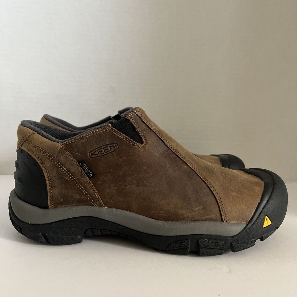 Keen Brixen Waterproof Low Slip On Insulated Shoes Mens Brown Leather SZ 11.5